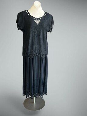 MPH Collection Vintage Black Embroidered Cut Out Whimsigoth Outfit Size Large